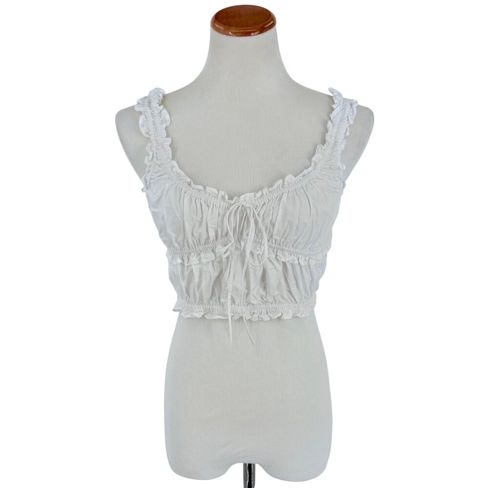 Zara White Milkmaid Cotton Corset Crop Top | Coquette Cottagecore Romantic Boho - Picture 2 of 13